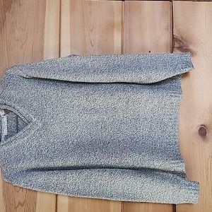 Carolyn Taylor Cozy V-Neck Pullover Sweater Gray/Oatmeal Colors, Size Large